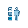 three check boxes with a person beside