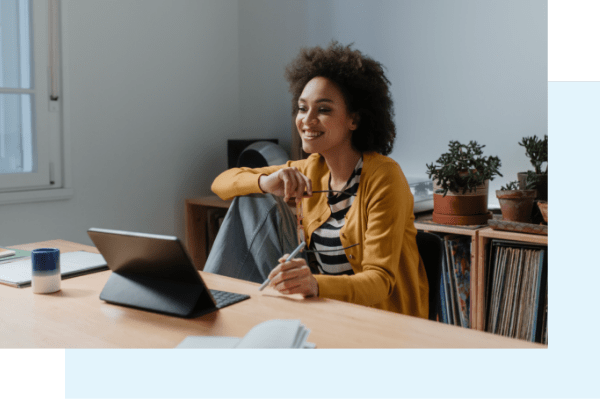 User interacting with laptop imagery